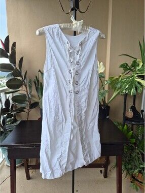 Theory White Lace-Up Grommet Sleeveless Shift Dress Size XXS